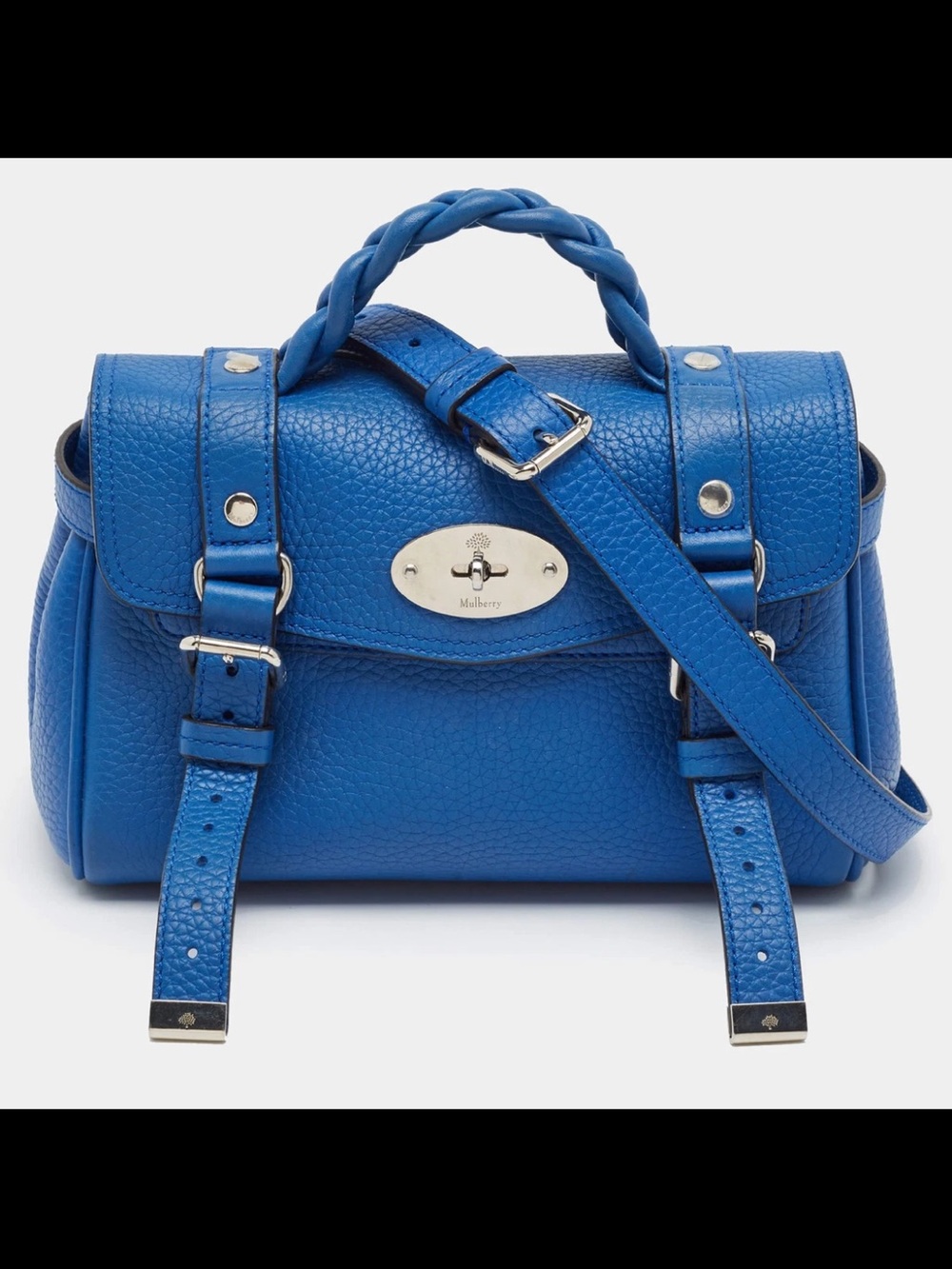 Mulberry Electric Blue Leather Braided-Handle Satchel
